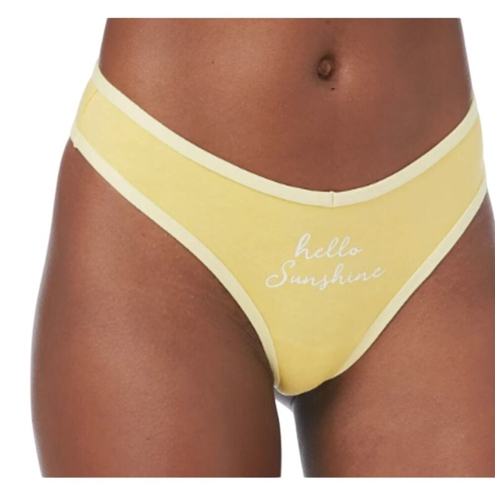 No Boundaries Women's Cotton Thong Panties Size X-LARGE Yellow Hello Sunshine